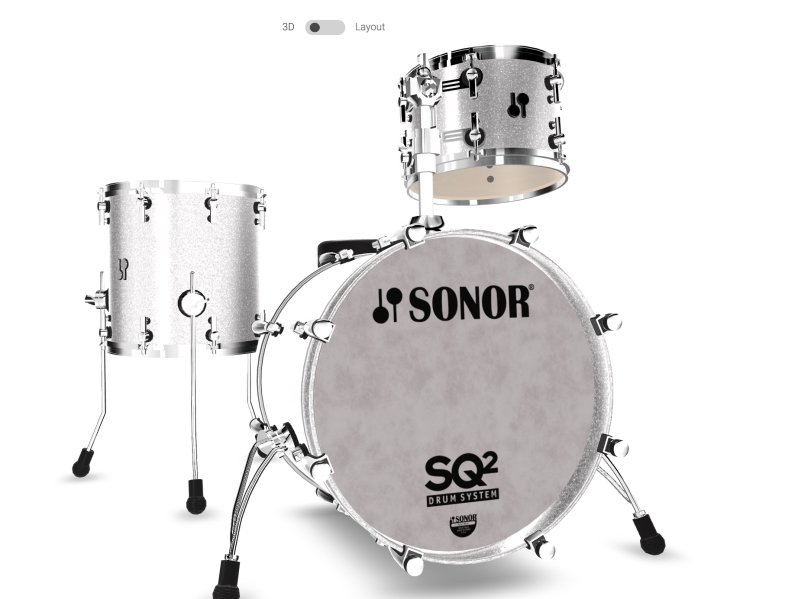 Sonor SQ2 Silver Sparkle 3 Pce Drum Kit, Shell Pack 1049206-2